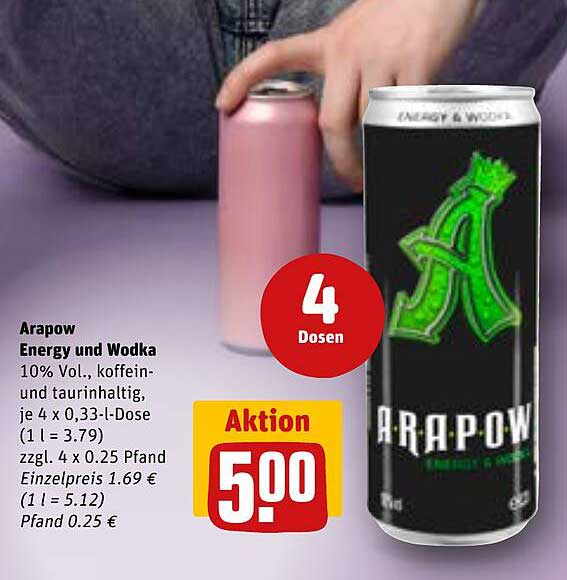 Arapow Energy und Wodka 4 Dosen für 5,00 €