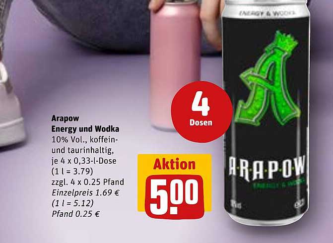 Arapow Energy und Wodka - 4 Dosen zum unschlagbaren Preis!
