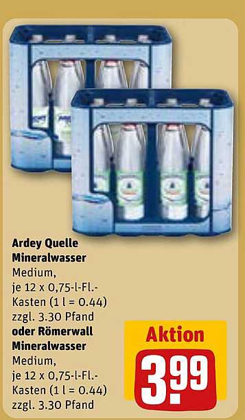 Ardey Quelle Mineralwasser Medium oder Römerwall Mineralwasser Medium, je 12 x 0,75-l-FL.-Kasten