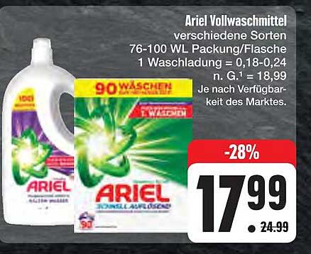 Ariel Vollwaschmittel verschiedene Sorten 76-100 WL Packung/Flasche