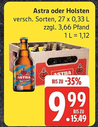 Astra oder Holsten - 27 x 0,33 L für nur 9,99 €