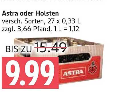 Astra oder Holsten – 27 x 0,33 L Kasten