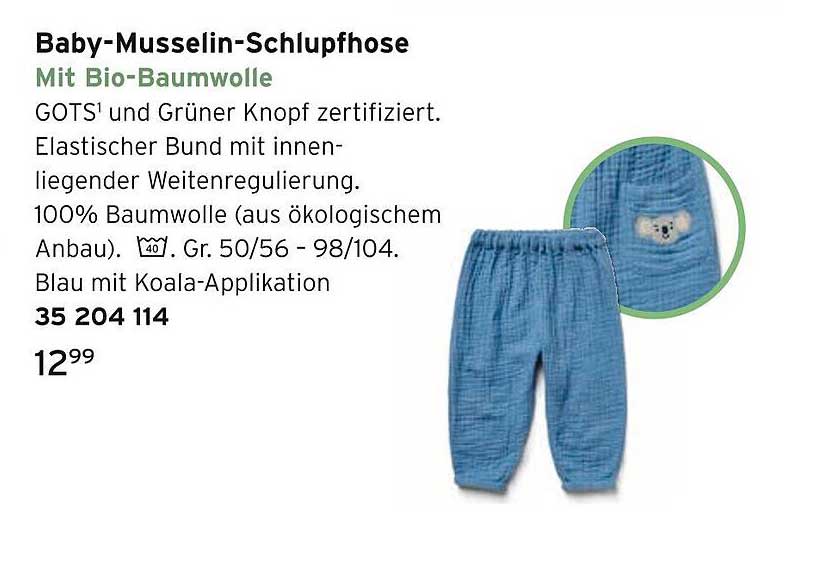 Baby-Musselin-Schlupfhose mit Bio-Baumwolle