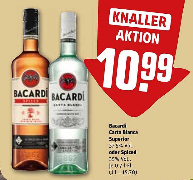 Bacardí Carta Blanca Superior oder Spiced - 0,7 l für nur 10,99 €!
