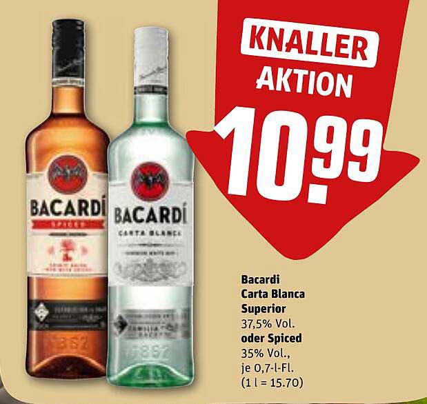 Bacardi Carta Blanca Superior oder Spiced - 0,7 l für nur 10,99€