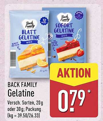 BACK FAMILY Gelatine, verschiedene Sorten, 20 g oder 30 g