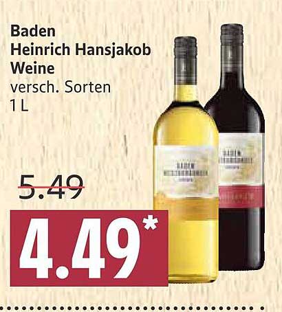 Baden Heinrich Hansjakob Weine - verschiedene Sorten 1L
