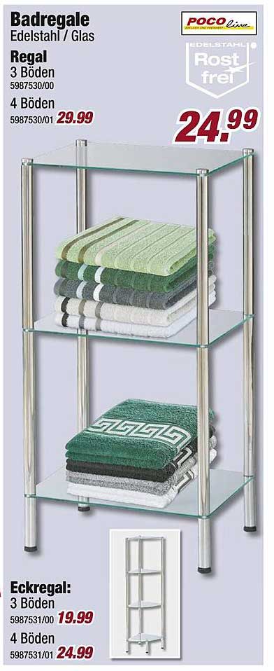Badregale Edelstahl / Glas - Regal mit 3 Böden für 24,99