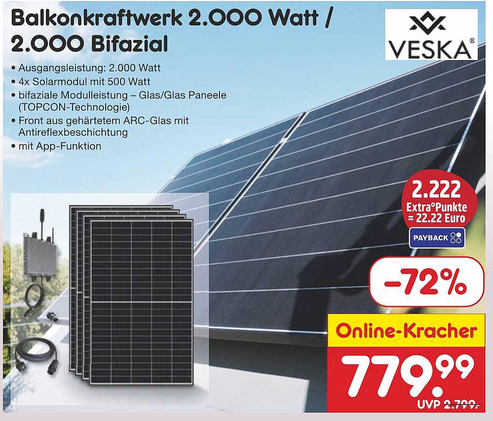 Balkonkraftwerk 2.000 Watt / 2.000 Bifazial