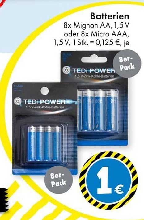 Batterien 8x Mignon AA, 1,5 V oder 8x Micro AAA, 1,5 V