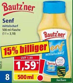 Bautz'ner Senf mittelscharf 500 ml – jetzt 15% günstiger!