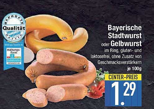 Bayerische Stadtwurst oder Gelbwurst im Ring, gluten- und laktosefrei