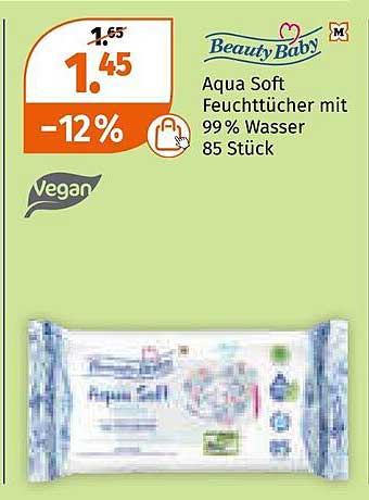 Beauty Baby Aqua Soft Feuchttücher mit 99% Wasser, 85 Stück