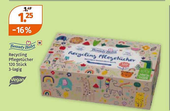 Beauty Baby Recycling Pflegetücher 120 Stück 3-lagig - Vegan