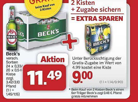 Beck's Bier - Angebot: 2 Kisten + Zugabe sichern