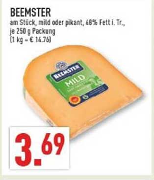 BEEMSTER Käse am Stück, mild oder pikant, 48% Fett i. Tr., je 250 g Packung
