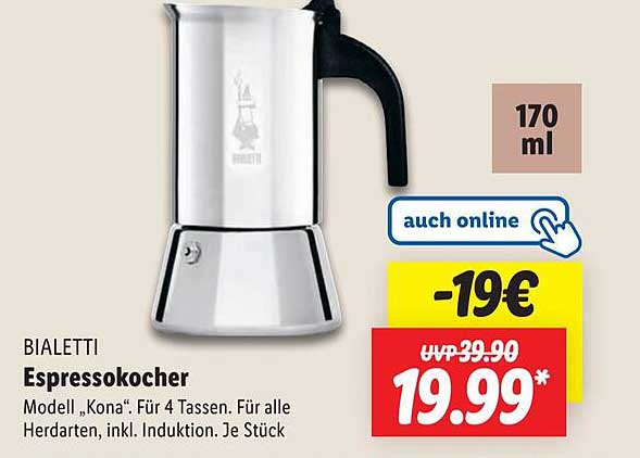 BIALETTI Espressokocher Modell "Kona" für 4 Tassen