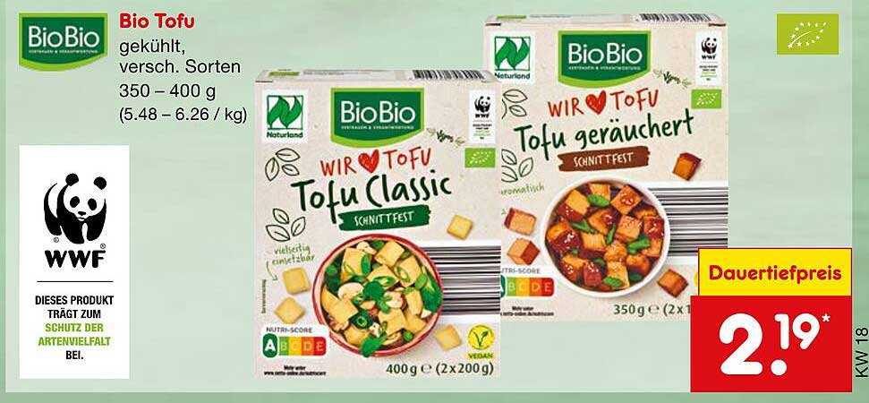 Bio Tofu, gekühlt, verschiedene Sorten, 350 – 400 g