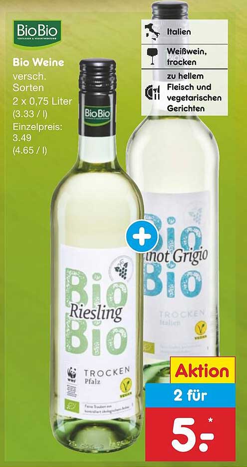 Bio Weine – 2 x 0,75 Liter für nur 5 €