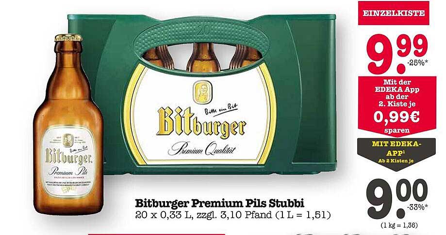 Bitburger Premium Pils Stubbi 20 x 0,33 L
