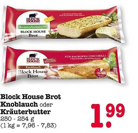 Block House Brot Knoblauch oder Kräuterbutter 250 - 254 g