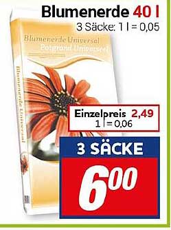 Blumenerde 40 l - 3 Säcke für 6,00 €