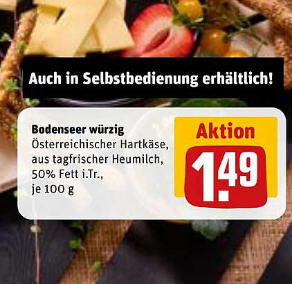 Bodenseer würzig - Österreichischer Hartkäse, aus tagfrischer Heumilch, 50% Fett i.Tr., je 100 g