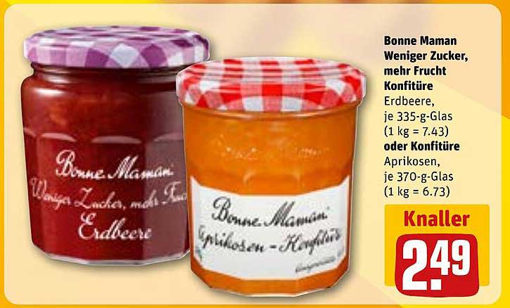 Bonne Maman Weniger Zucker, mehr Frucht Konfitüre Erdbeere oder Aprikose