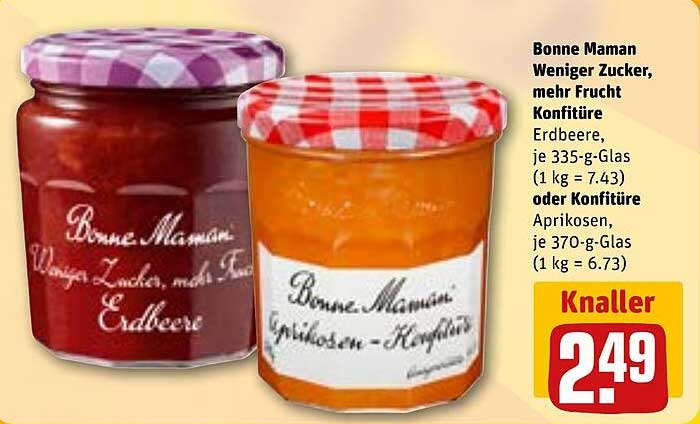 Bonne Maman Weniger Zucker, mehr Frucht Konfitüre Erdbeere und Aprikosen