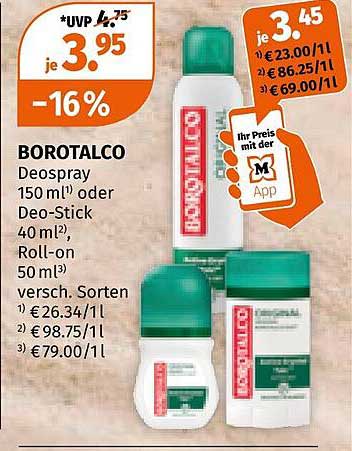 BOROTALCO Deospray 150 ml oder Deo-Stick 40 ml, Roll-on 50 ml - Jetzt im Angebot!