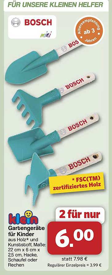 Bosch mini Gartengeräte für Kinder – 2 für nur 6,00 €