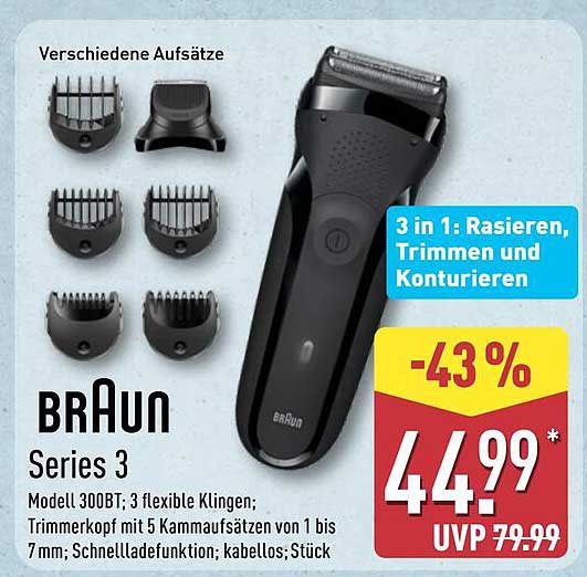 Braun Series 3 Modell 300BT - 3 in 1: Rasieren, Trimmen und Konturieren