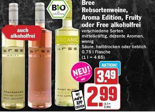 Bree Rebsortenweine, Aroma Edition, Fruity oder Free alkoholfrei 0,75 L Flasche