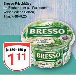 Bresso Frischkäse im Becher oder als Portionen, verschiedene Sorten