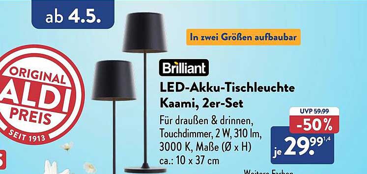 Brilliant LED-Akkutischleuchte Kaami, 2er-Set