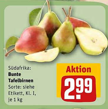 Bunte Tafelbirnen aus Südafrika - 1 kg zum Aktionspreis