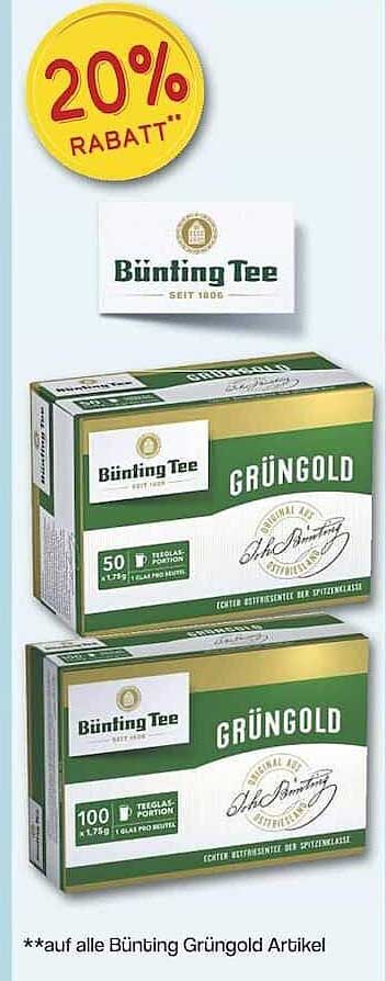 Bünting Grüngold Tee – 20% Rabatt auf alle Bünting Grüngold Artikel