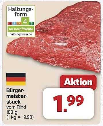Bürgermeisterstück vom Rind 100 g für nur 1,99 €
