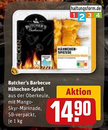 Butcher's Barbecue Hähnchen-Spieße, 1 kg, aus der Oberkeule, mit Mango-Skyr-Marinade