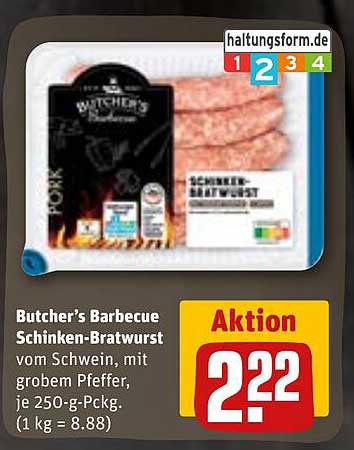 Butcher’s Barbecue Schinken-Bratwurst vom Schwein, mit grobem Pfeffer