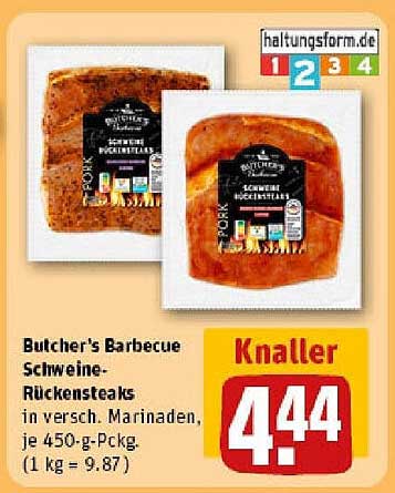 Butcher's Barbecue Schweine-Rückensteaks in versch. Marinaden, je 450-g-Pckg.