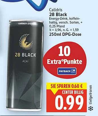 Calidris 28 Black Energy Drink 250ml DPG-Dose