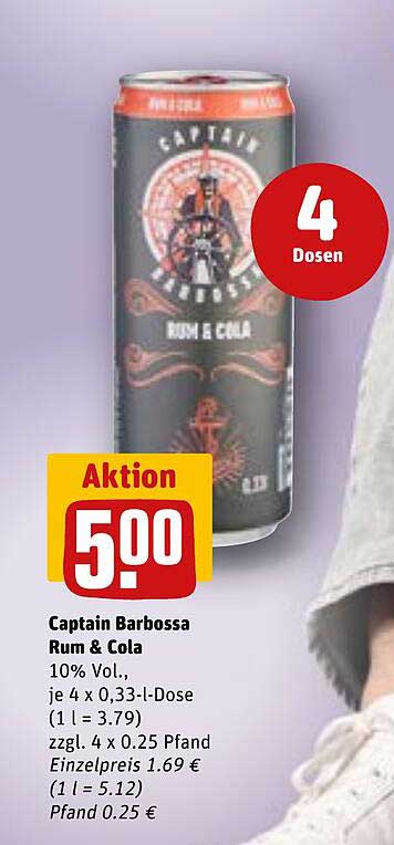 Captain Barbossa Rum & Cola 4 Dosen für 5,00 €
