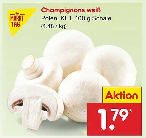 Champignons weiß Polen, Kl. I, 400 g Schale (4.48 / kg)