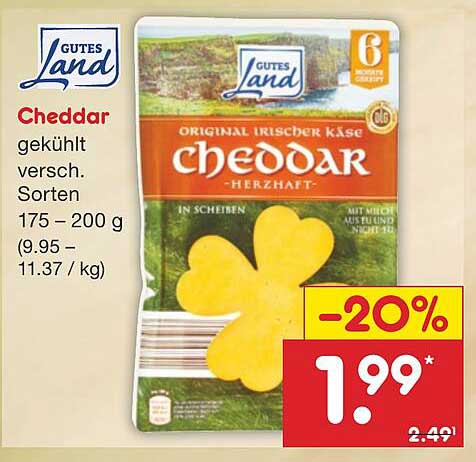 Cheddar Original Irischer Käse - 20% Rabatt!