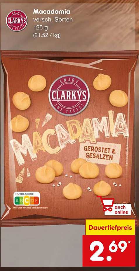 Clarky's Macadamia Nüsse - Geröstet & Gesalzen 125 g