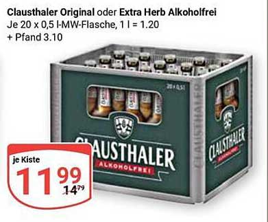 Clausthaler Original oder Extra Herb Alkoholfrei - 20 x 0,5 l MW-Flasche