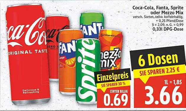 Coca-Cola, Fanta, Sprite oder Mezzo Mix - 6 Dosen zum Sparpreis!