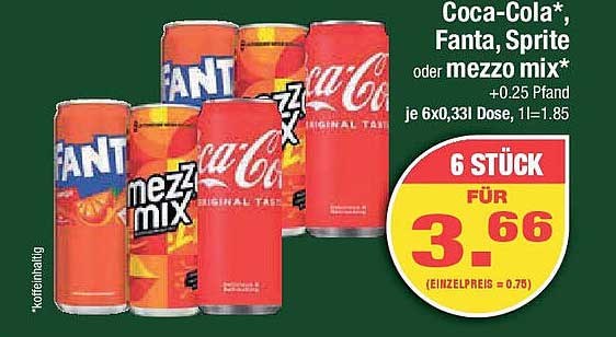 Coca-Cola*, Fanta, Sprite oder Mezzo Mix - 6 Stück für 3,66 €