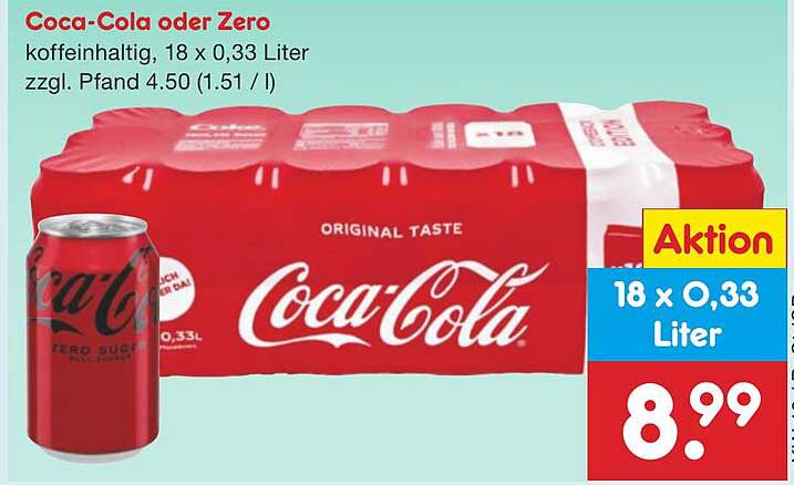 Coca-Cola oder Coca-Cola Zero, 18 x 0,33 Liter
